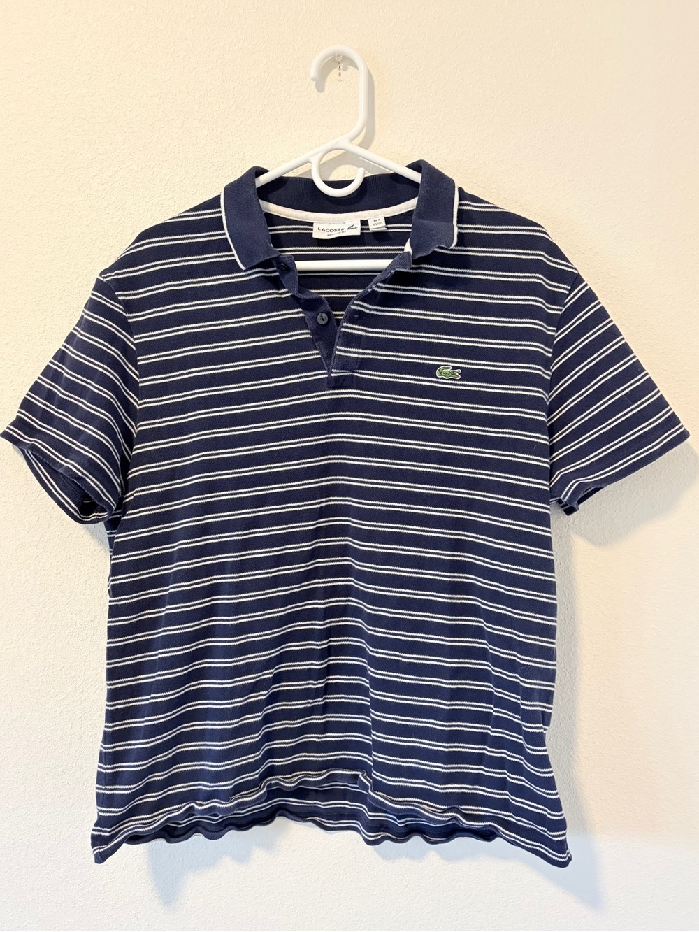 Lacoste Striped Polo Shirt Mens Size FR 7 US XXL Blue White Short Sleeve